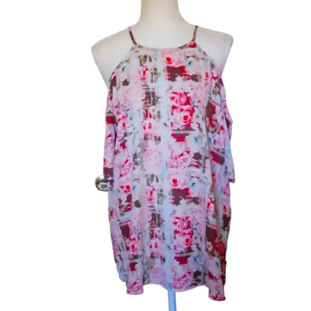 💰Cold shoulder sleeveless floral blouse. Large - Picture 2 of 5